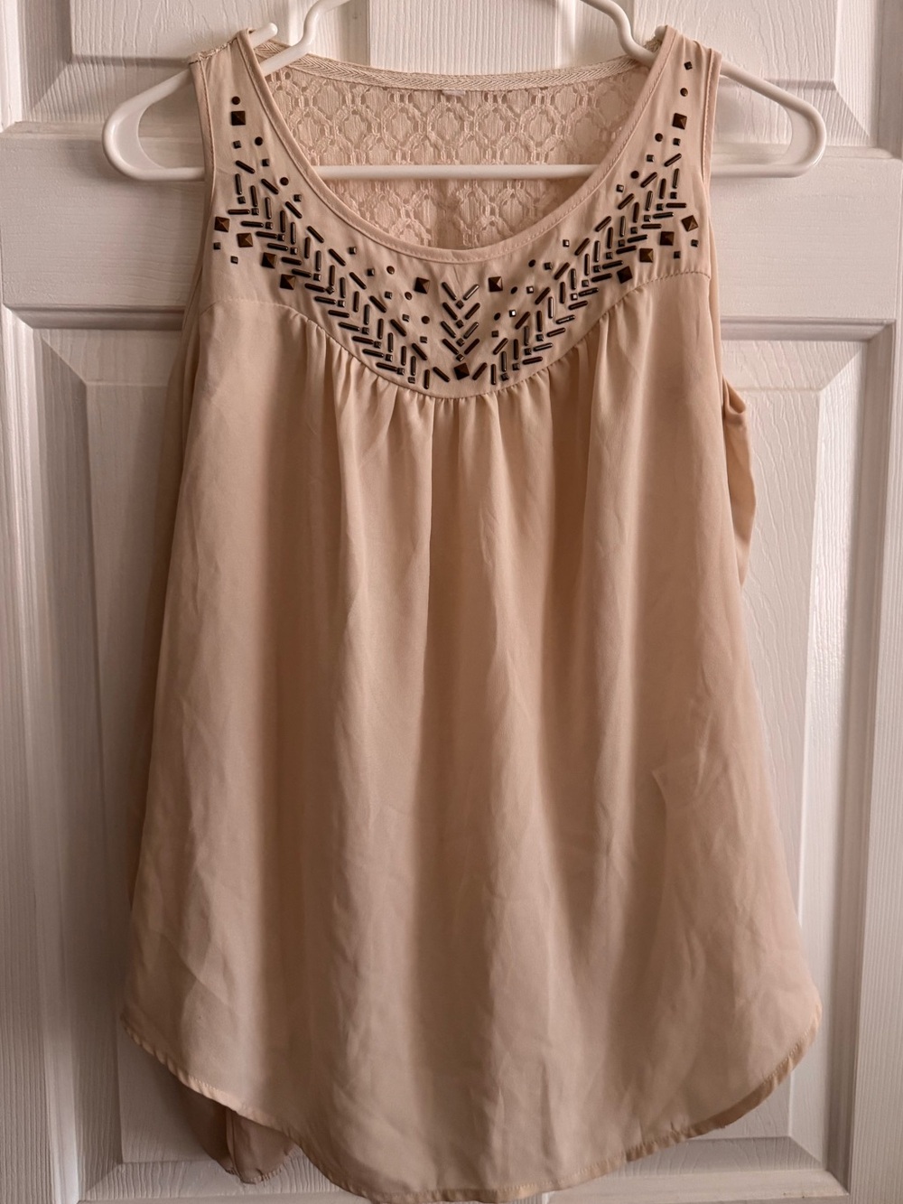 Cold-Shoulder Lace Yoke Blouse — Cream. Size:Small - Picture 3 of 7